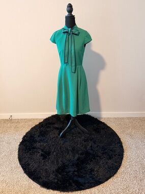 J. Crew Emerald Green Cap-Sleeve Tie-Neck Dress